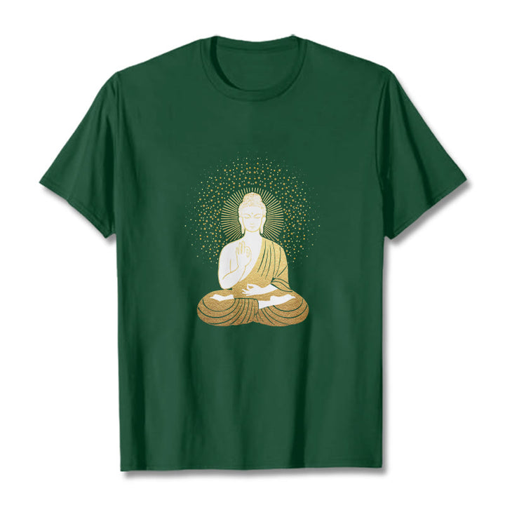 Buddha Stones Złoty Budda Medytacja Z Złotą Aurą Koszulka T-shirt - ForestGreen - 2XL - image 0