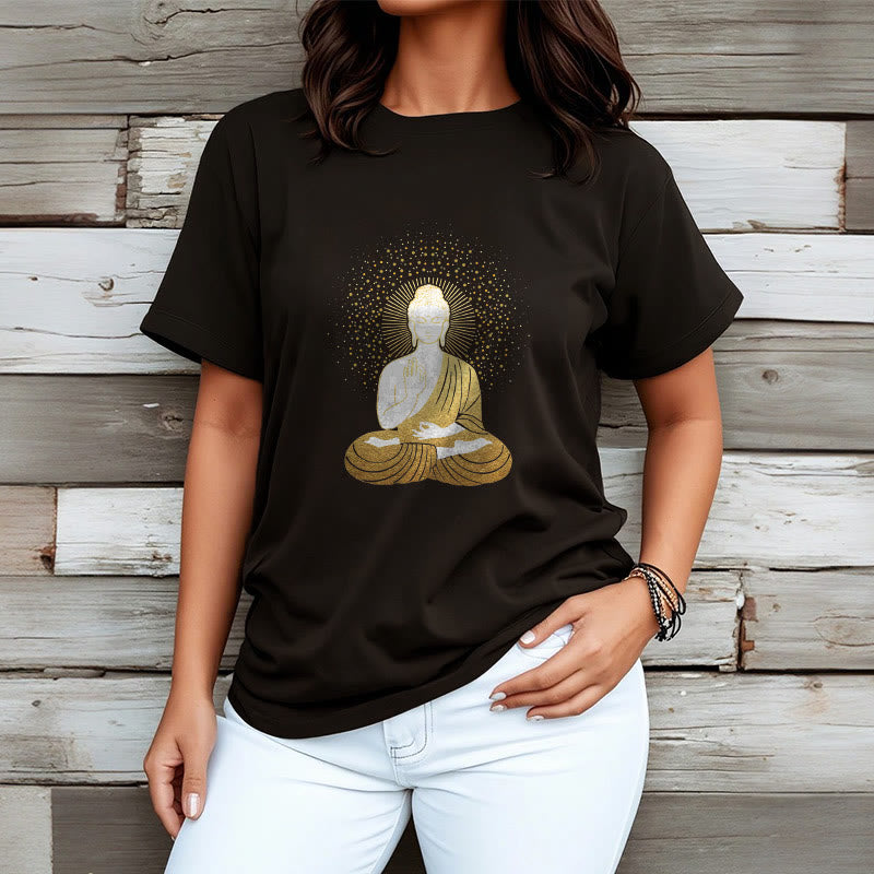 Buddha Stones Złoty Budda Medytacja Z Złotą Aurą Koszulka T-shirt - image 6