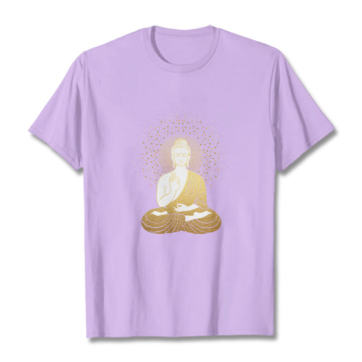 Buddha Stones Złoty Budda Medytacja Z Złotą Aurą Koszulka T-shirt - Śliwka - 2XL - image 17