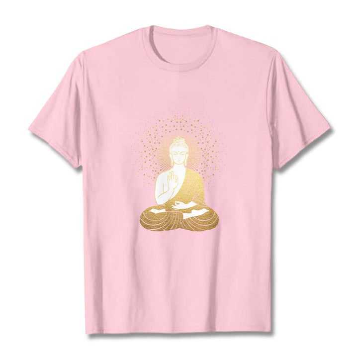 Buddha Stones Złoty Budda Medytacja Z Złotą Aurą Koszulka T-shirt - Jasnoróżowy - 2XL - image 12
