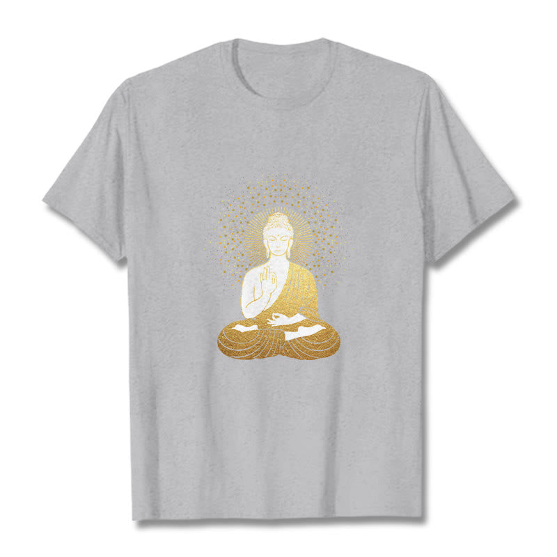 Buddha Stones Złoty Budda Medytacja Z Złotą Aurą Koszulka T-shirt - Jasnoszary - 2XL - image 19