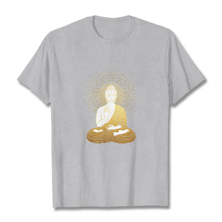 Buddha Stones Złoty Budda Medytacja Z Złotą Aurą Koszulka T-shirt - Jasnoszary - 2XL - image 19