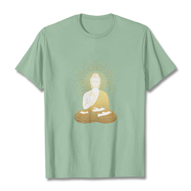 Buddha Stones Złoty Budda Medytacja Z Złotą Aurą Koszulka T-shirt - PaleGreen - 2XL - image 14