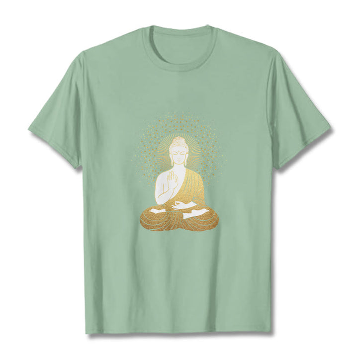Buddha Stones Złoty Budda Medytacja Z Złotą Aurą Koszulka T-shirt - PaleGreen - 2XL - image 14