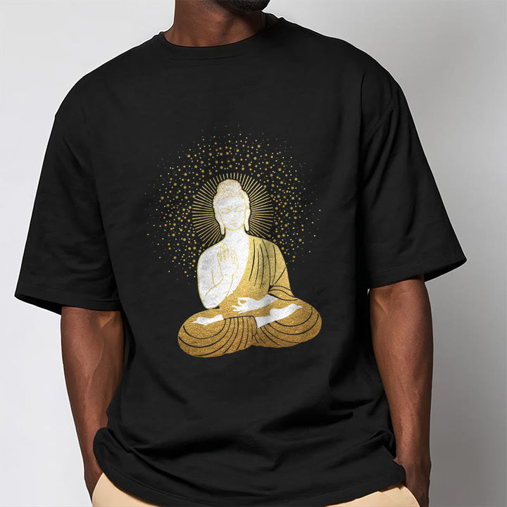 Buddha Stones Złoty Budda Medytacja Z Złotą Aurą Koszulka T-shirt - image 5