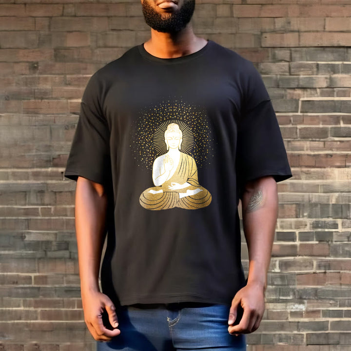 Buddha Stones Złoty Budda Medytacja Z Złotą Aurą Koszulka T-shirt - image 6