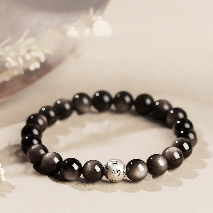 Bransoletka ochronna z Buddha Stones Natural Silver Sheen Om Mani Padme Hum