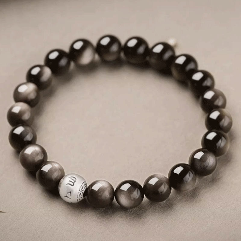 Bransoletka ochronna z Buddha Stones Natural Silver Sheen Om Mani Padme Hum