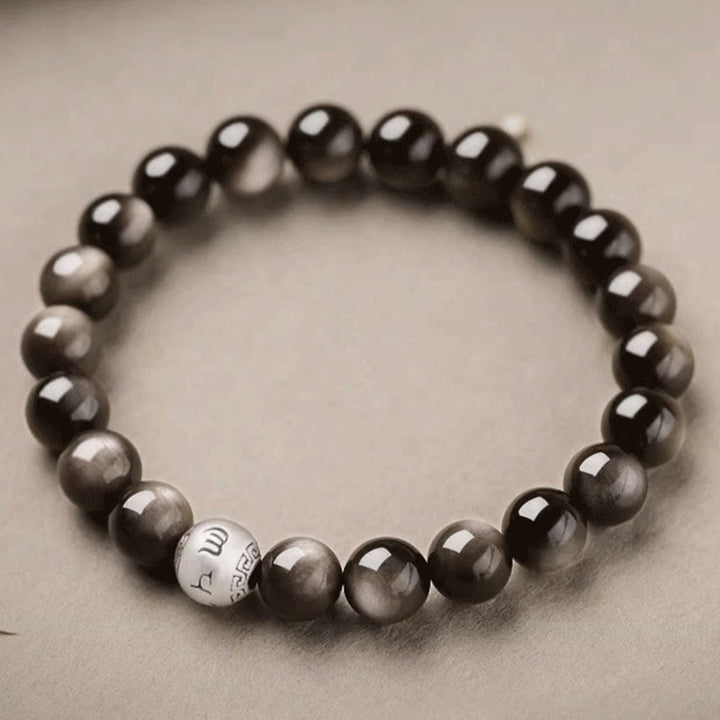 Bransoletka ochronna z Buddha Stones Natural Silver Sheen Om Mani Padme Hum