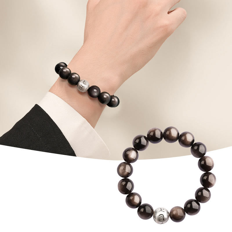 Bransoletka ochronna z Buddha Stones Natural Silver Sheen Om Mani Padme Hum