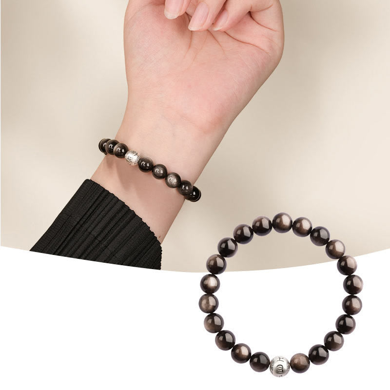 Bransoletka ochronna z Buddha Stones Natural Silver Sheen Om Mani Padme Hum