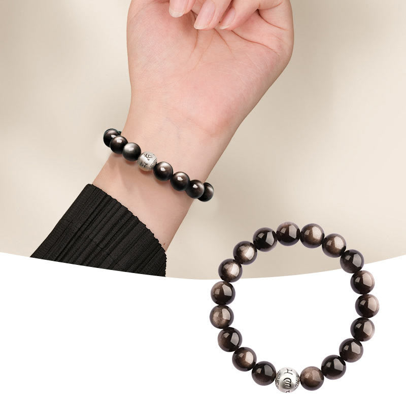 Bransoletka ochronna z Buddha Stones Natural Silver Sheen Om Mani Padme Hum