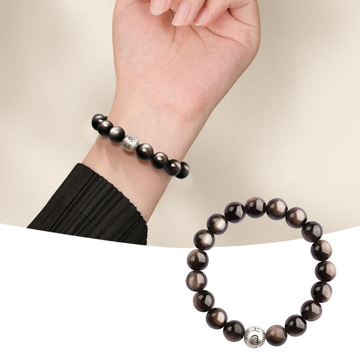 Bransoletka ochronna z Buddha Stones Natural Silver Sheen Om Mani Padme Hum