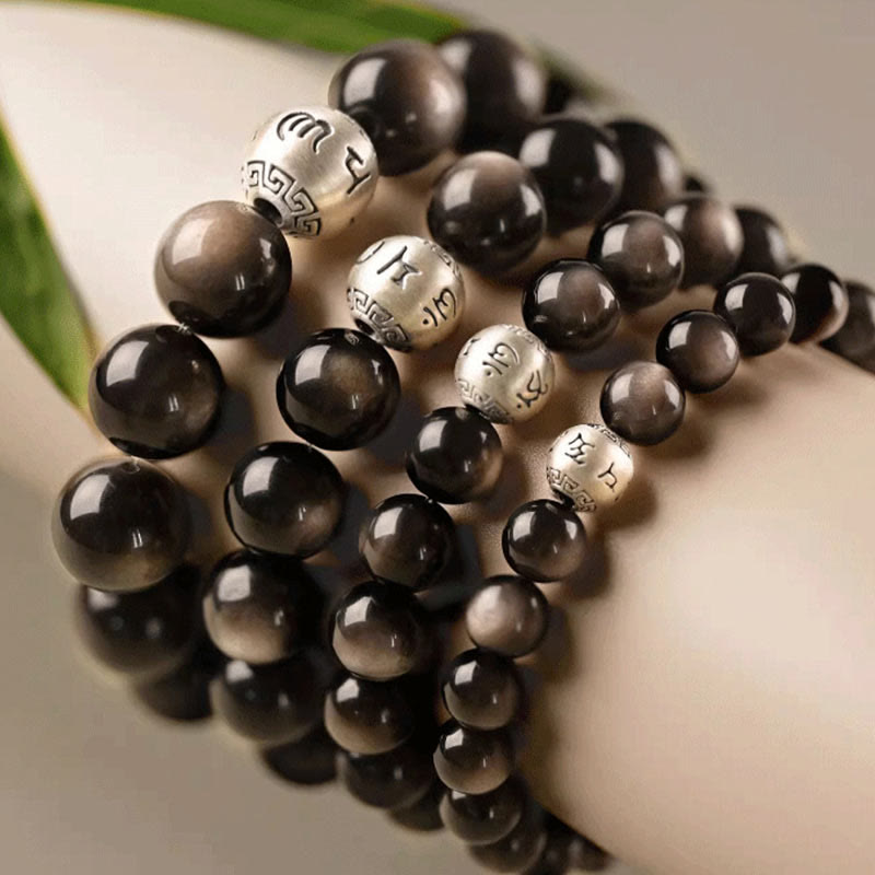 Bransoletka ochronna z Buddha Stones Natural Silver Sheen Om Mani Padme Hum