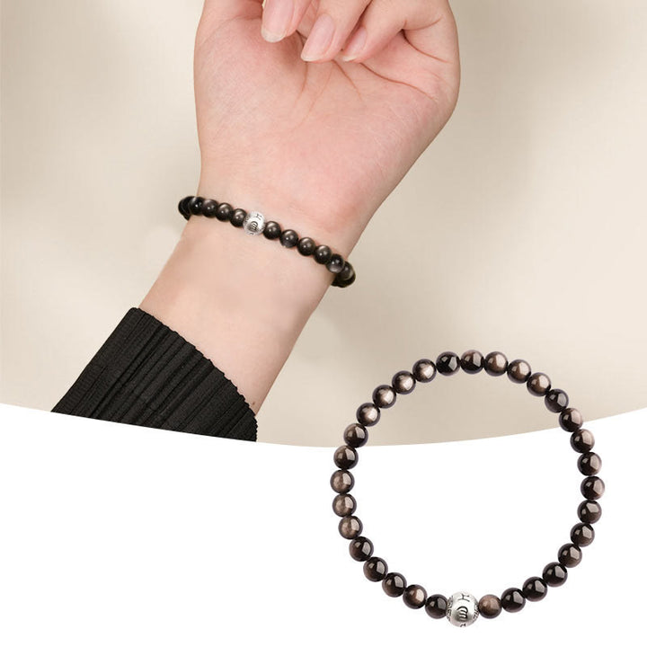 Bransoletka ochronna z Buddha Stones Natural Silver Sheen Om Mani Padme Hum
