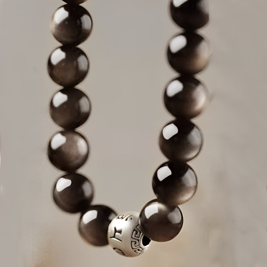 Bransoletka ochronna z Buddha Stones Natural Silver Sheen Om Mani Padme Hum