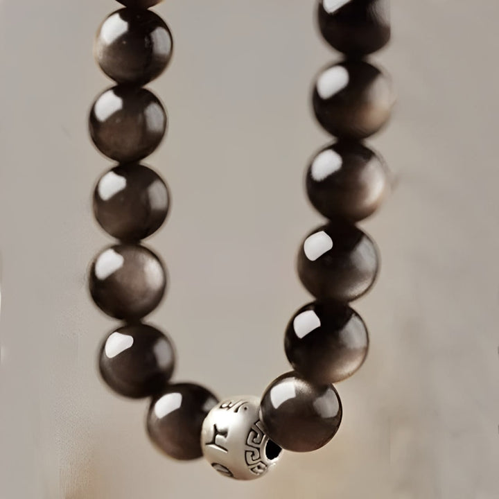 Bransoletka ochronna z Buddha Stones Natural Silver Sheen Om Mani Padme Hum