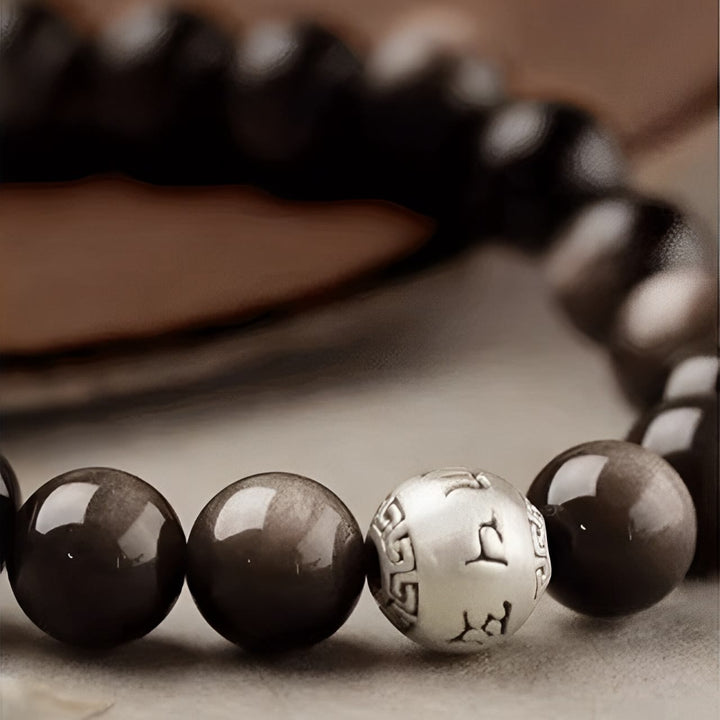 Bransoletka ochronna z Buddha Stones Natural Silver Sheen Om Mani Padme Hum