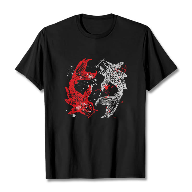 Koszulka z nadrukiem Buddha Stones Red Black Koi Fish - Czarny - 2XL - image 5