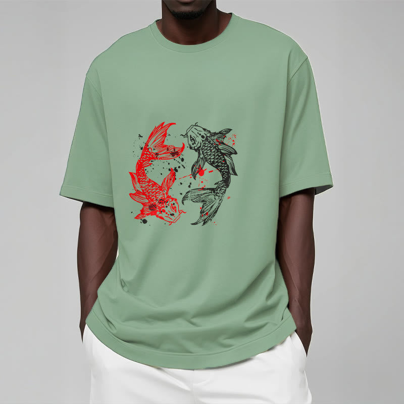 Koszulka z nadrukiem Buddha Stones Red Black Koi Fish - image 15