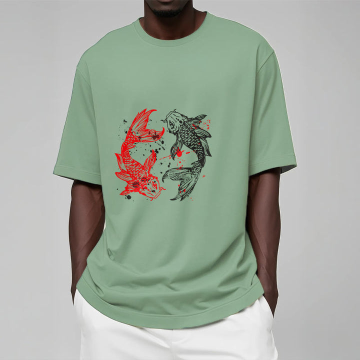 Koszulka z nadrukiem Buddha Stones Red Black Koi Fish - image 15
