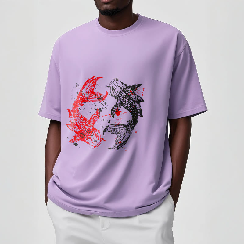 Koszulka z nadrukiem Buddha Stones Red Black Koi Fish - image 17