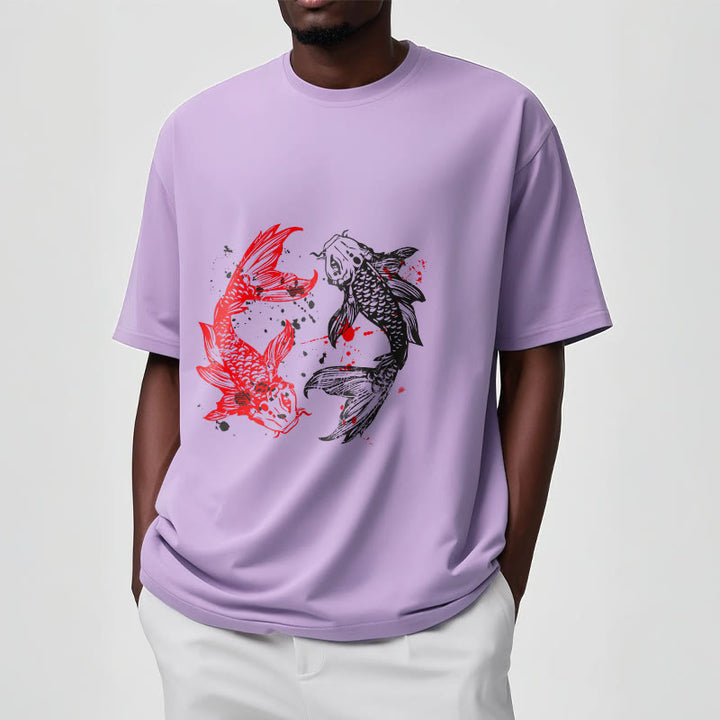 Koszulka z nadrukiem Buddha Stones Red Black Koi Fish - image 17