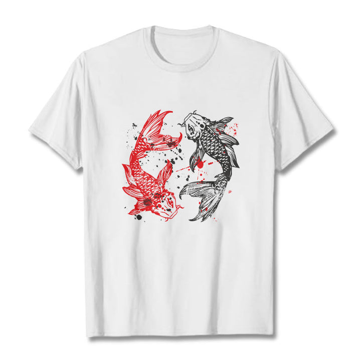 Koszulka z nadrukiem Buddha Stones Red Black Koi Fish - Biały - 2XL - image 0
