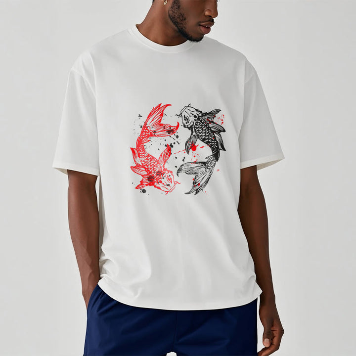 Koszulka z nadrukiem Buddha Stones Red Black Koi Fish - image 1