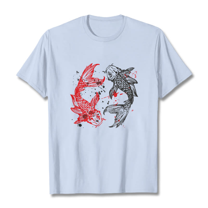 Koszulka z nadrukiem Buddha Stones Red Black Koi Fish - Jasnoniebieski - 2XL - image 18