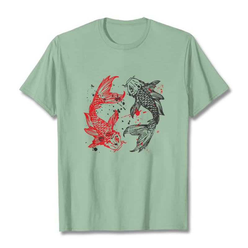 Koszulka z nadrukiem Buddha Stones Red Black Koi Fish - PaleGreen - 2XL - image 14