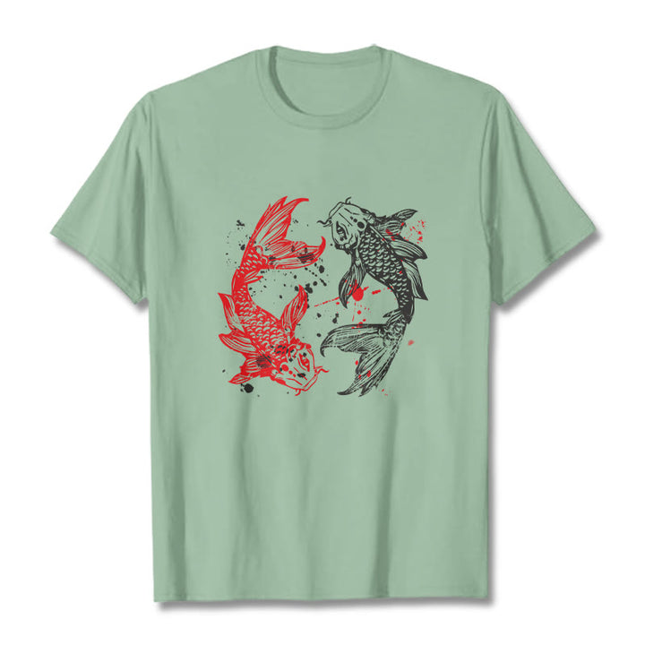 Koszulka z nadrukiem Buddha Stones Red Black Koi Fish - PaleGreen - 2XL - image 14