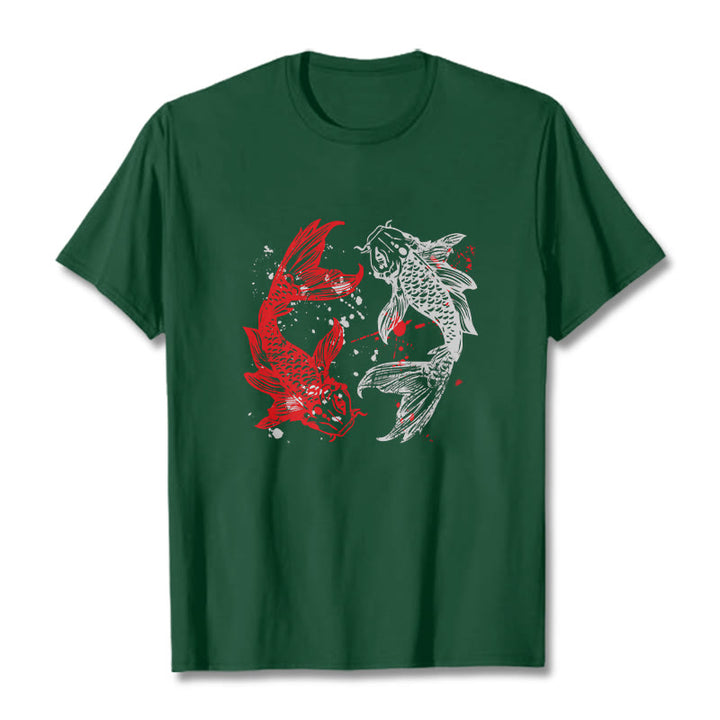 Koszulka z nadrukiem Buddha Stones Red Black Koi Fish - ForestGreen - 2XL - image 11