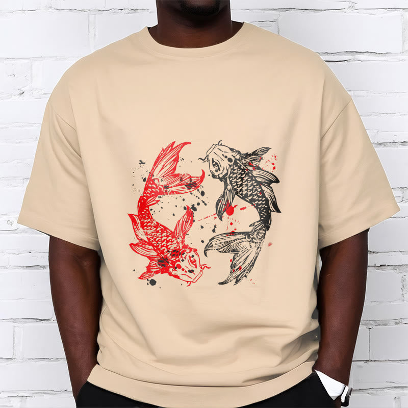 Koszulka z nadrukiem Buddha Stones Red Black Koi Fish - image 9