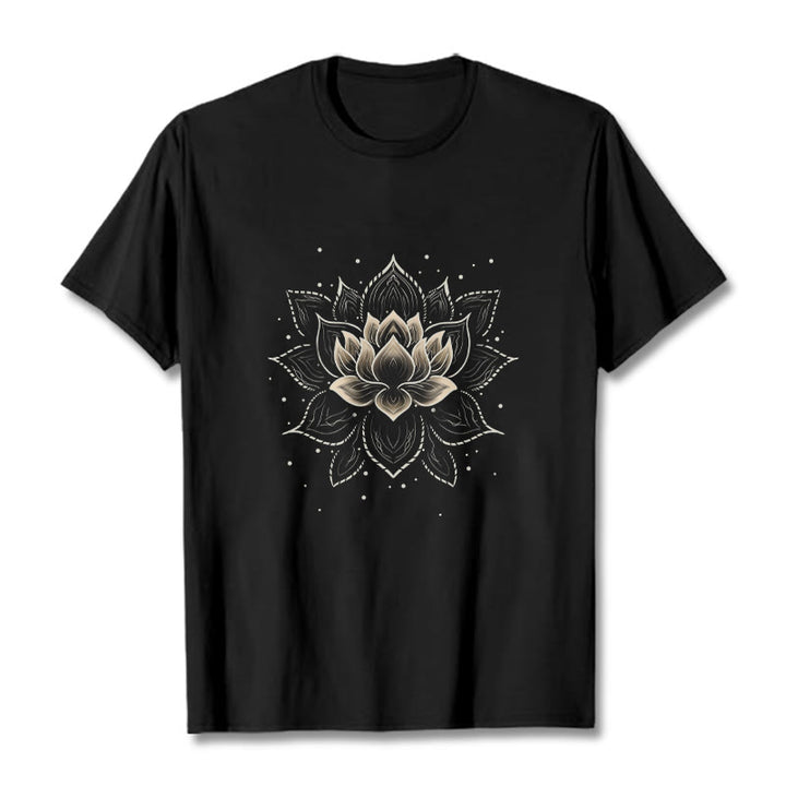 Koszulka z nadrukiem Buddha Stones Złoty Lotos Kwiat T-shirt - Czarny - 2XL - image 0