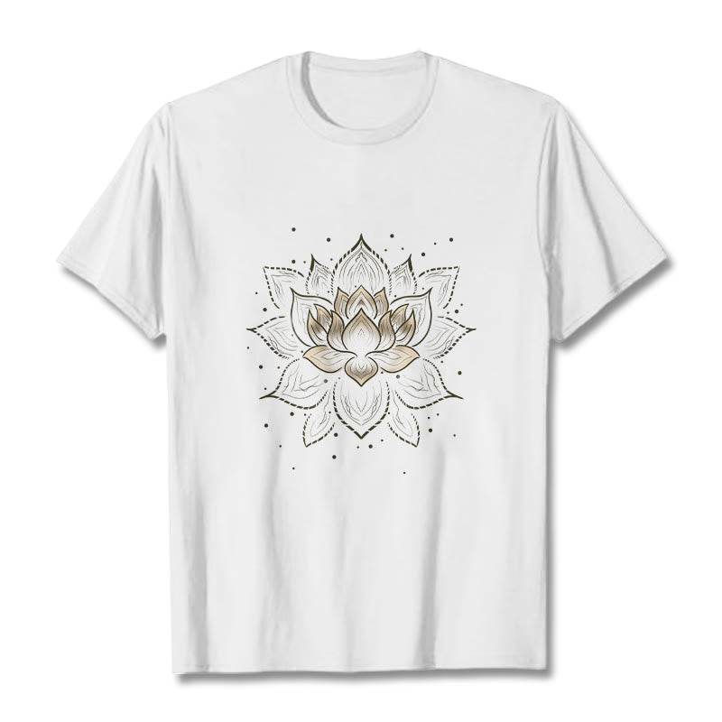 Koszulka z nadrukiem Buddha Stones Złoty Lotos Kwiat T-shirt - Biały - 2XL - image 5