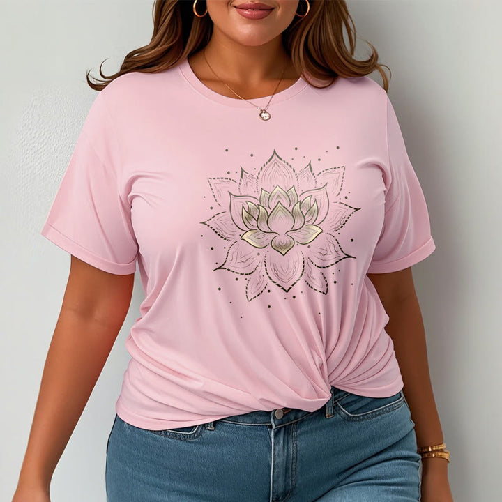 Koszulka z nadrukiem Buddha Stones Złoty Lotos Kwiat T-shirt