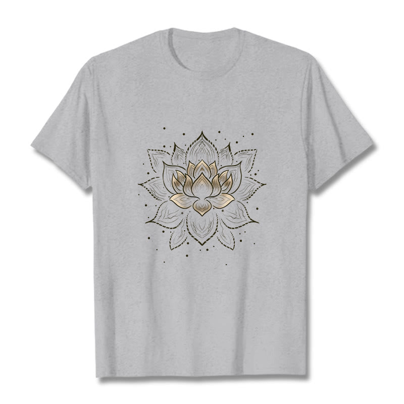 Koszulka z nadrukiem Buddha Stones Złoty Lotos Kwiat T-shirt - Jasnoszary - 2XL - image 19