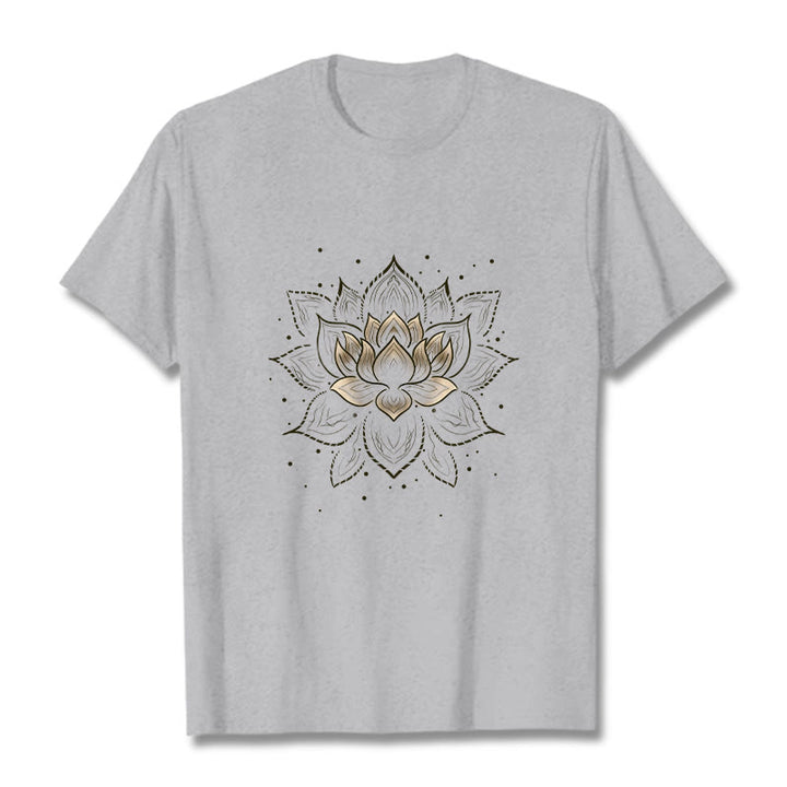 Koszulka z nadrukiem Buddha Stones Złoty Lotos Kwiat T-shirt - Jasnoszary - 2XL - image 19