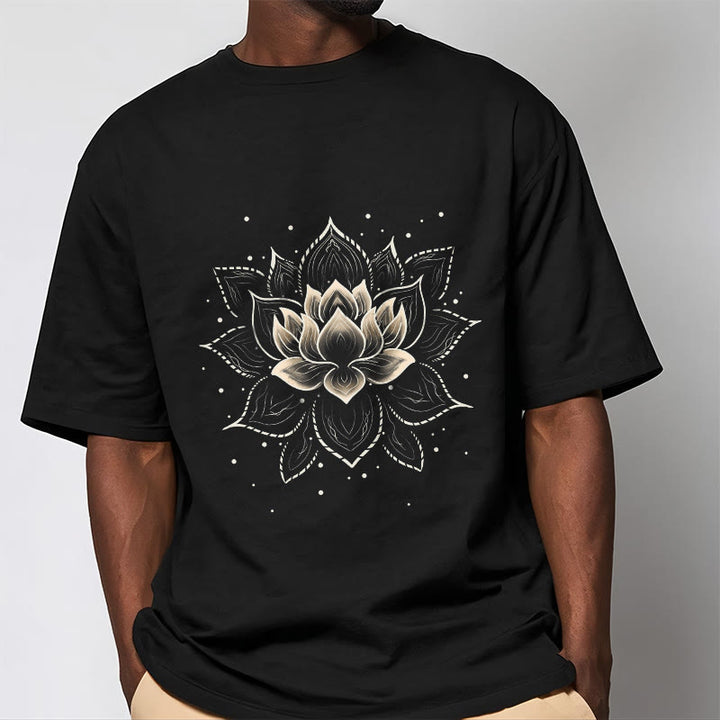 Koszulka z nadrukiem Buddha Stones Złoty Lotos Kwiat T-shirt