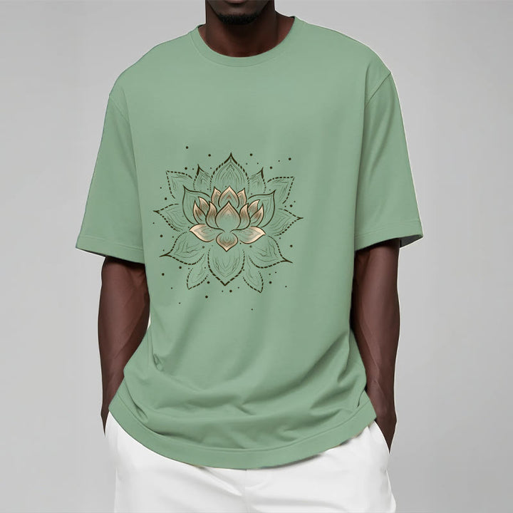 Koszulka z nadrukiem Buddha Stones Złoty Lotos Kwiat T-shirt