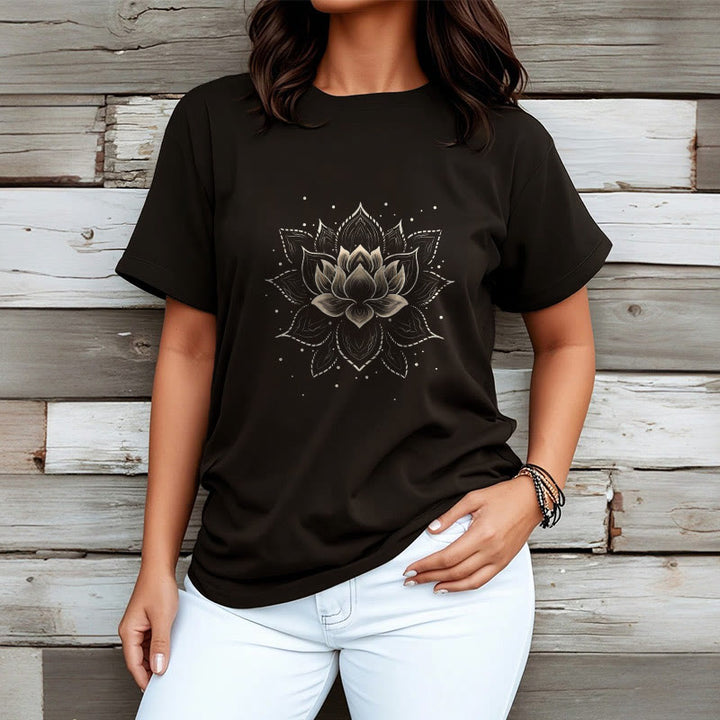 Koszulka z nadrukiem Buddha Stones Złoty Lotos Kwiat T-shirt