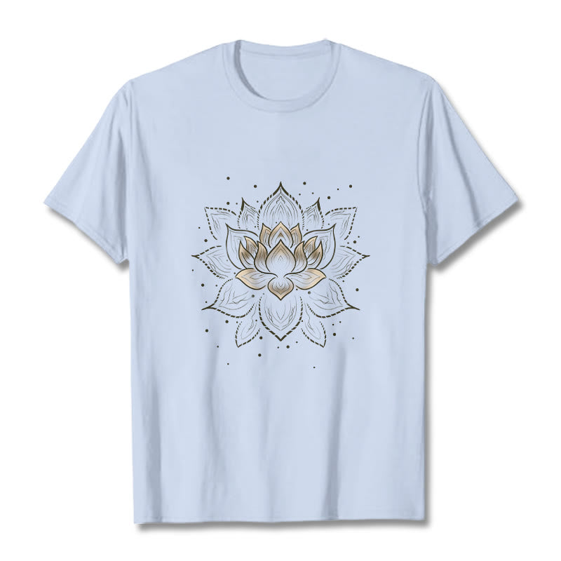 Koszulka z nadrukiem Buddha Stones Złoty Lotos Kwiat T-shirt - Jasnoniebieski - 2XL - image 18