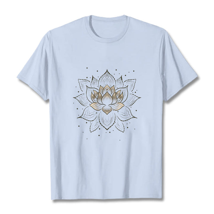 Koszulka z nadrukiem Buddha Stones Złoty Lotos Kwiat T-shirt - Jasnoniebieski - 2XL - image 18