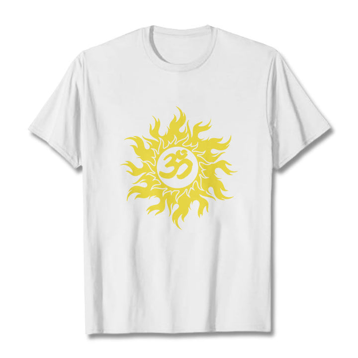 Buddha Stones OM Mantra Sanskryt Gold Sun Tee - Biały - 2XL - image 5