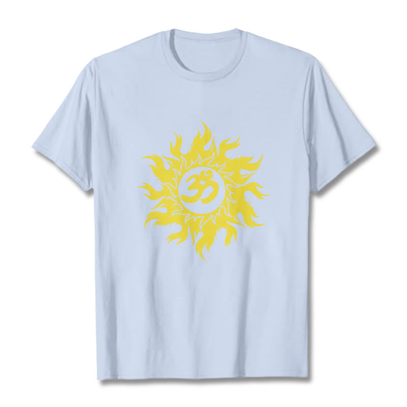 Buddha Stones OM Mantra Sanskryt Gold Sun Tee - Jasnoniebieski - 2XL - image 18