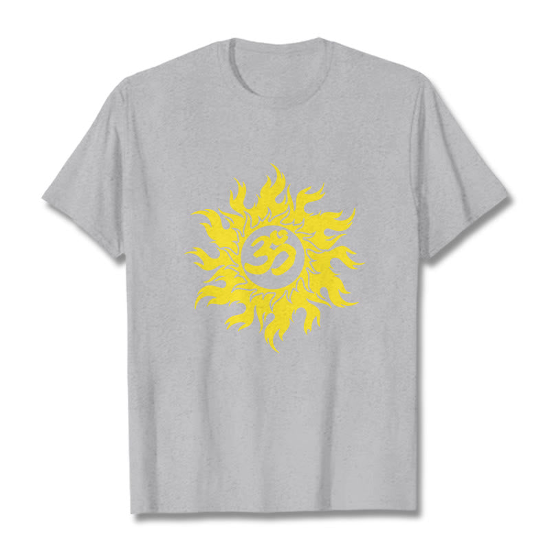 Buddha Stones OM Mantra Sanskryt Gold Sun Tee - Jasnoszary - 2XL - image 19