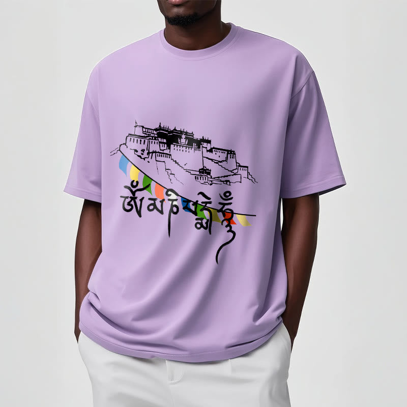 Buddha Stones Pałac Potala Om Mani Padme Hum Modlitewne Flagi Bawełniane T-shirt - image 17