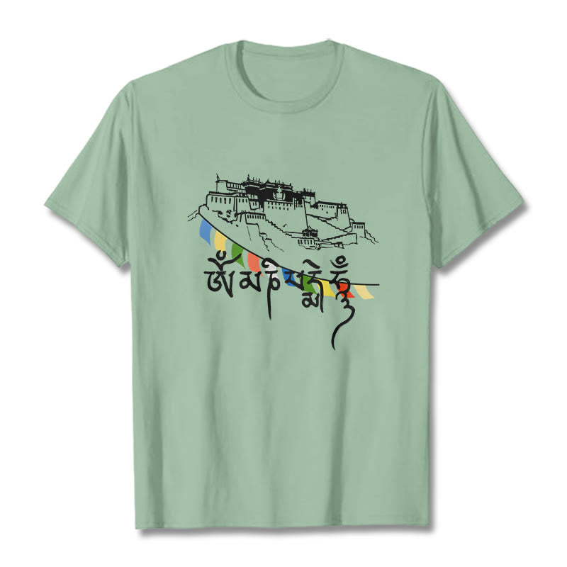 Buddha Stones Pałac Potala Om Mani Padme Hum Modlitewne Flagi Bawełniane T-shirt - PaleGreen - 2XL - image 15