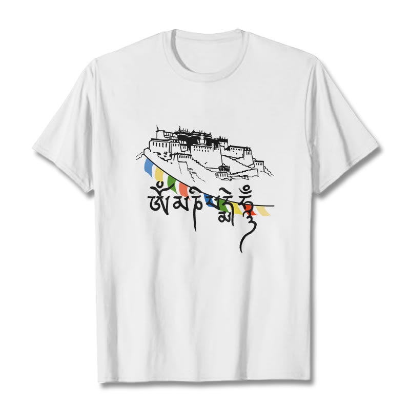 Buddha Stones Pałac Potala Om Mani Padme Hum Modlitewne Flagi Bawełniane T-shirt - Biały - 2XL - image 12